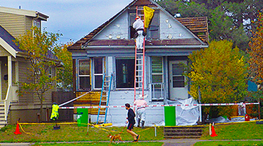 working on a house